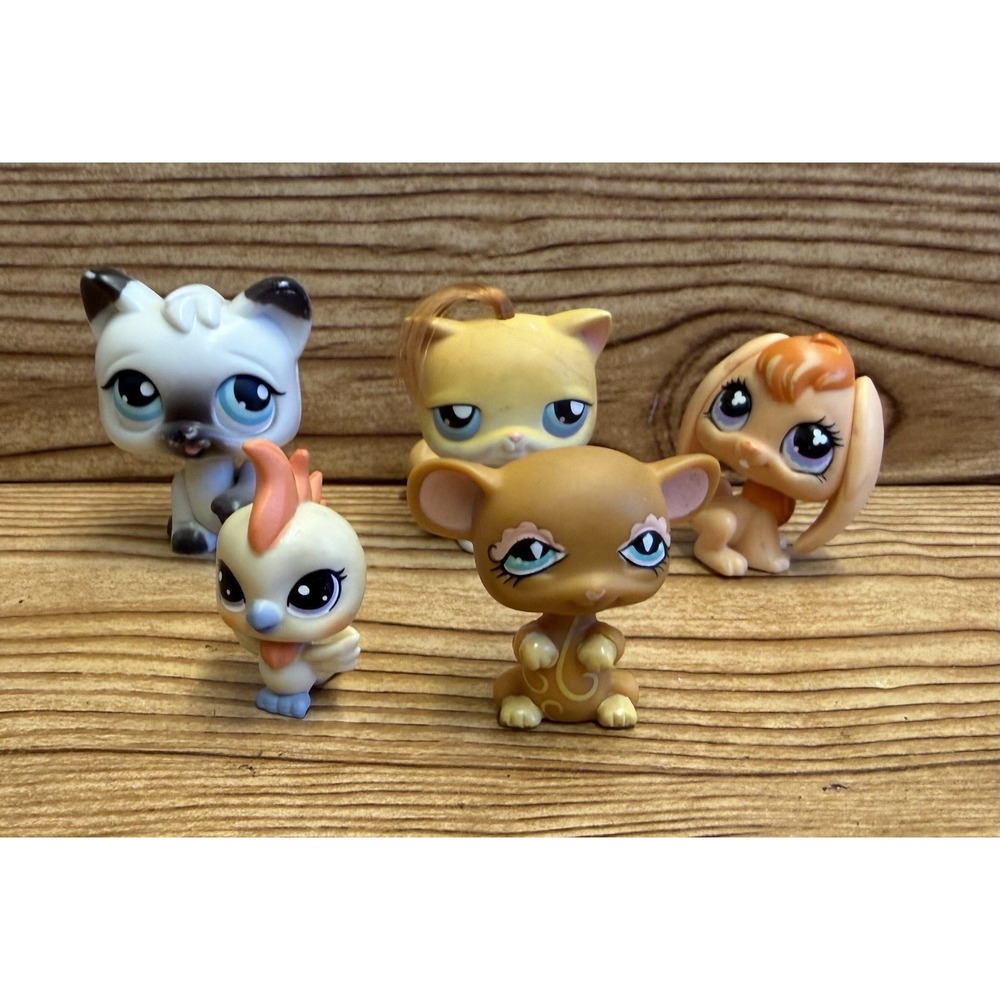 Hasbro Littlest Pet Shop Figures Cat Bunny Bird Mouse Early 2000's Lot‎ Of 5